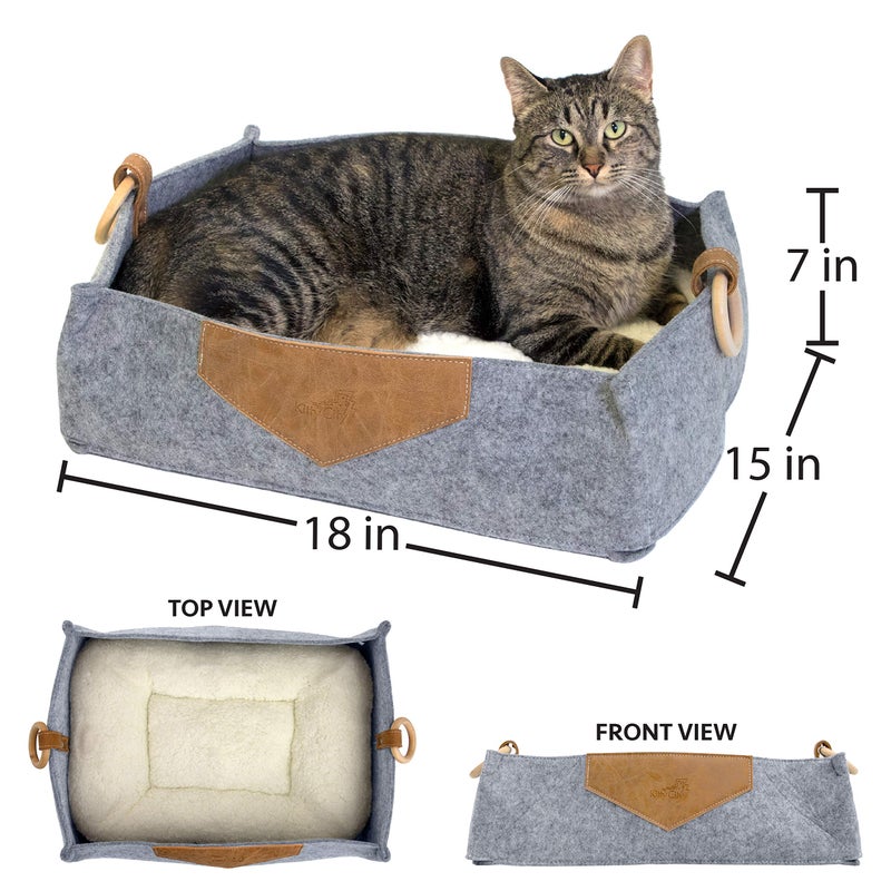 Kitty City Felt Round Bed, Warm and Cozy cat Bed, Gray - Image 4